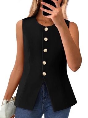 Sleeveless Black Button-Front Women’s Top